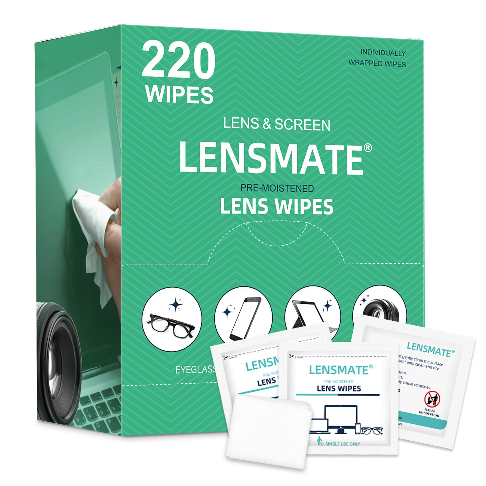 Lensmate 220-count wipes bundle for quick, mark-free cleaning of glasses