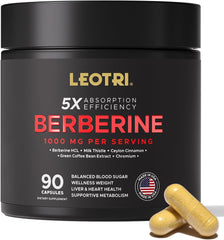 Leotri Berberine 1000mg cinnamon bottle with capsules for daily metabolic support