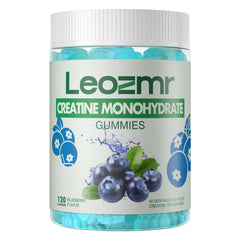 Leozmr Creatine Monohydrate Gummies blueberry bottle shown for convenient daily supplement use