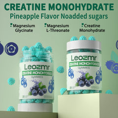 Leozmr Creatine Monohydrate Gummies blueberry pack front highlighting easy chewables for training