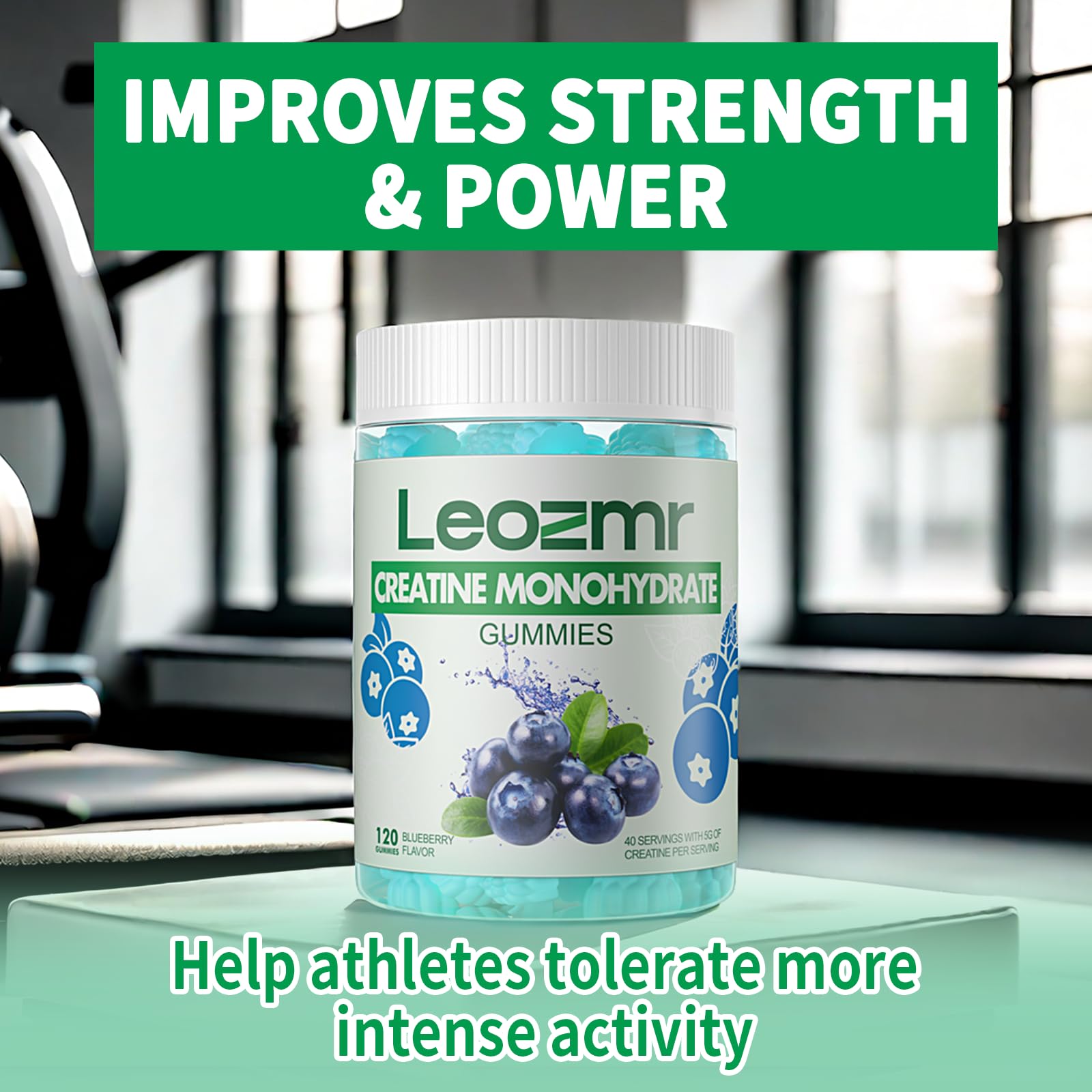 Leozmr Creatine Monohydrate Gummies blueberry texture focus emphasizes soft chewability