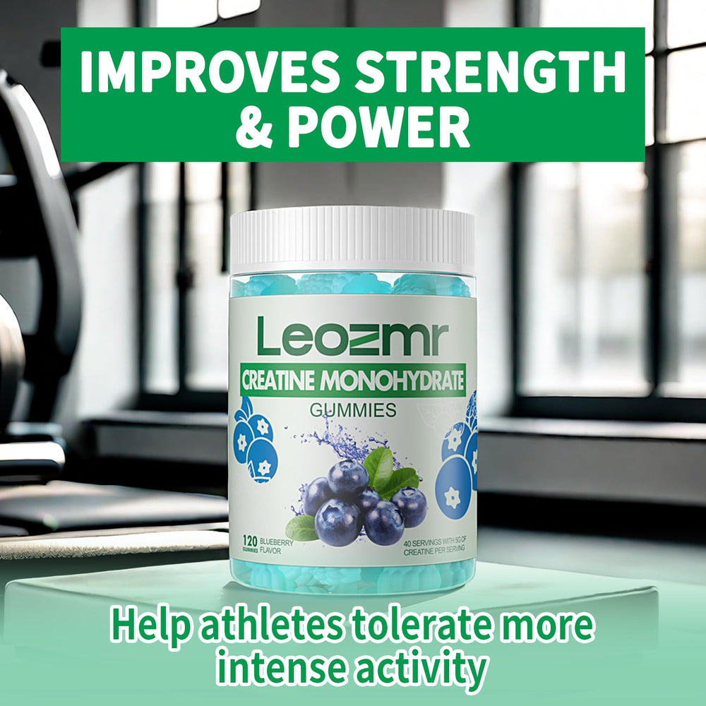 Leozmr Creatine Monohydrate Gummies blueberry texture focus emphasizes soft chewability
