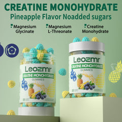 Close-up of Leozmr Creatine Monohydrate Gummies bottle highlighting 5g per serving