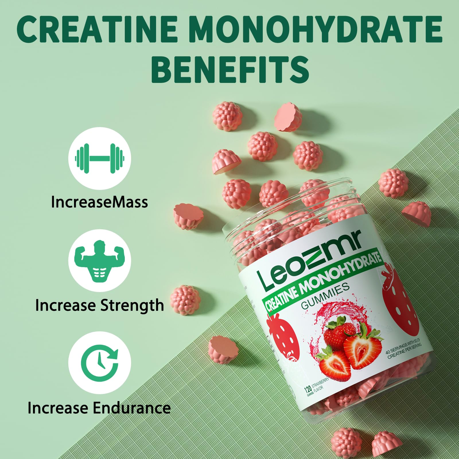 Leozmr three gummies per serving visuals show simple dosing.