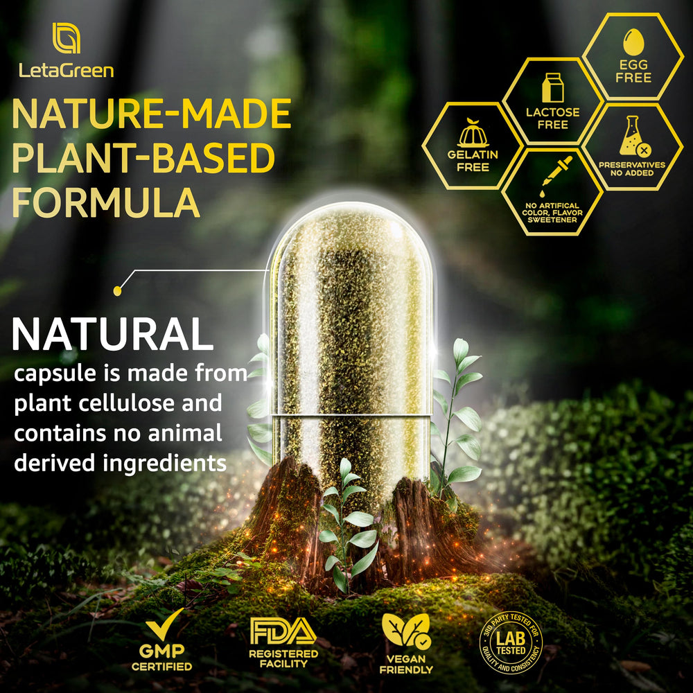 LetaGreen vegan-friendly label highlights keto-friendly and sugar-free formulation.