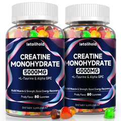 Letollhold Creatine Gummies bottle with a 4-gummy serving for quick gym energy.
