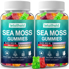 Letollhold Sea Moss Gummies bottle pour demonstrates a convenient daily supplement for energy support.