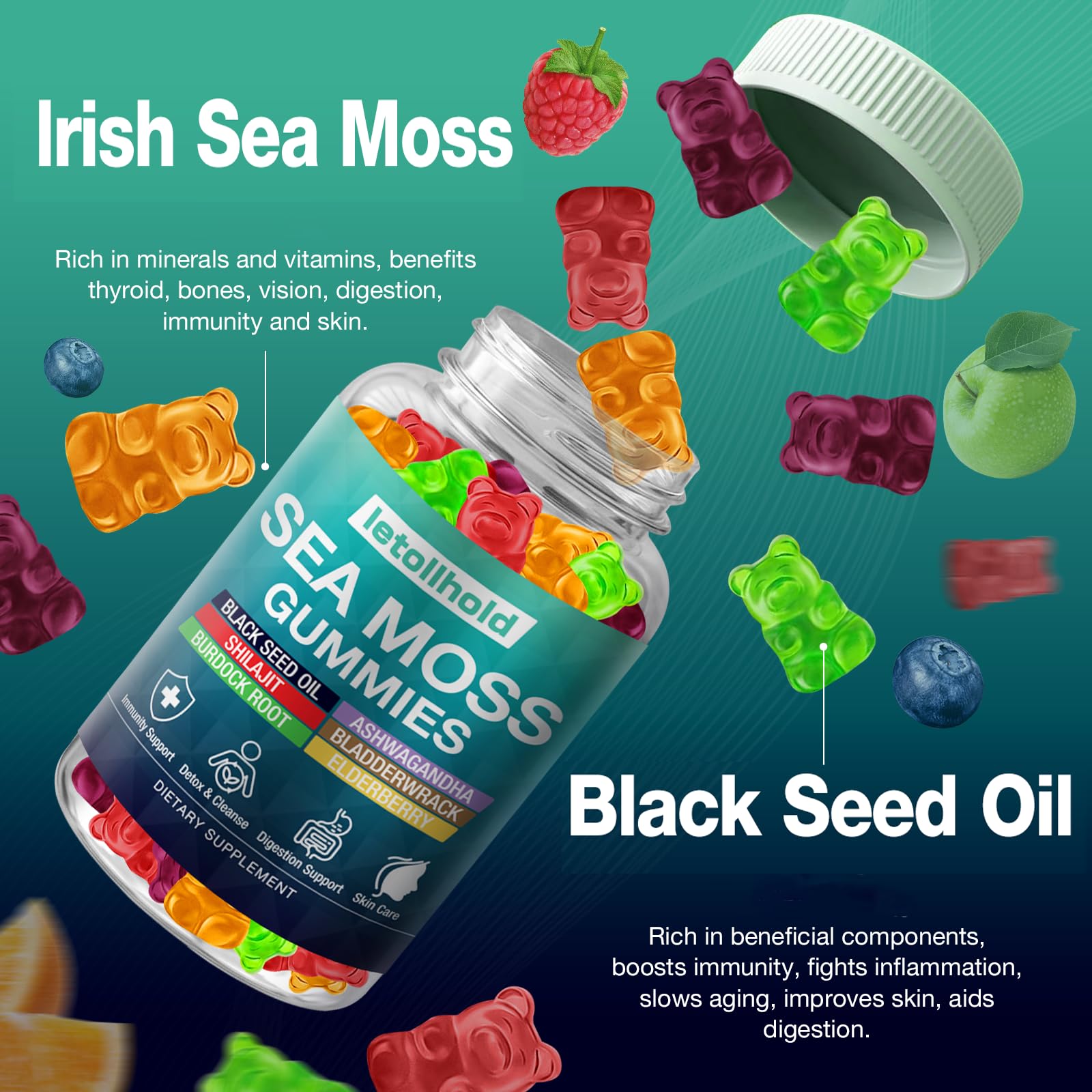 Close-up of Letollhold Sea Moss Gummies texture shows a tasty, easy-to-chew daily wellness option.