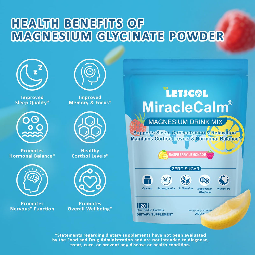 LETSCOL MiracleCalm powder being poured into a glass showing easy mixability