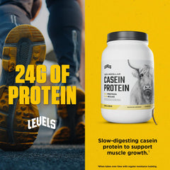 Levels Casein label close-up highlights hormone-free dairy and clean ingredients.