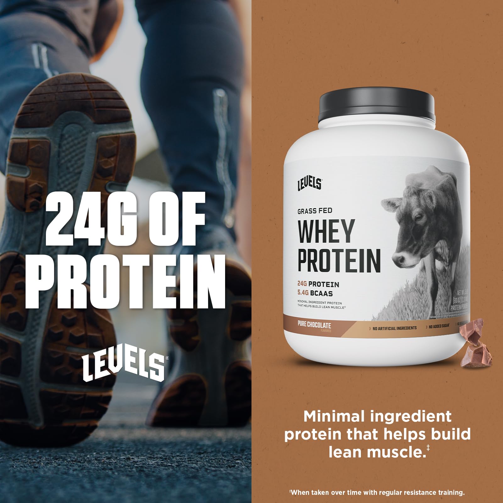 Creamy Levels chocolate whey shake in a glass after training
