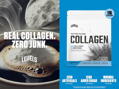 Levels Collagen Peptides coffee pour shows easy blend into morning coffee