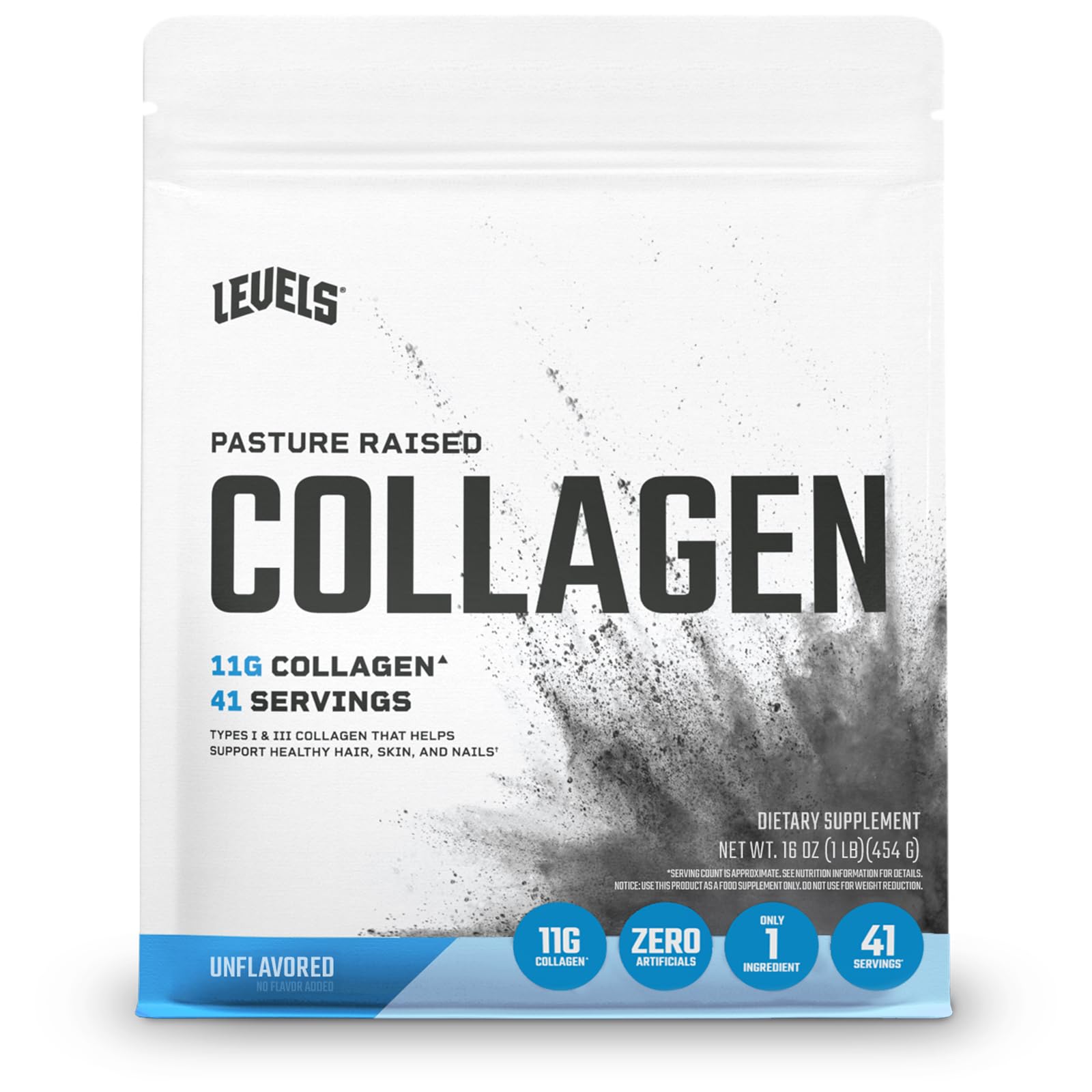 Levels Collagen Peptides unflavored bottle on the counter supports daily wellness