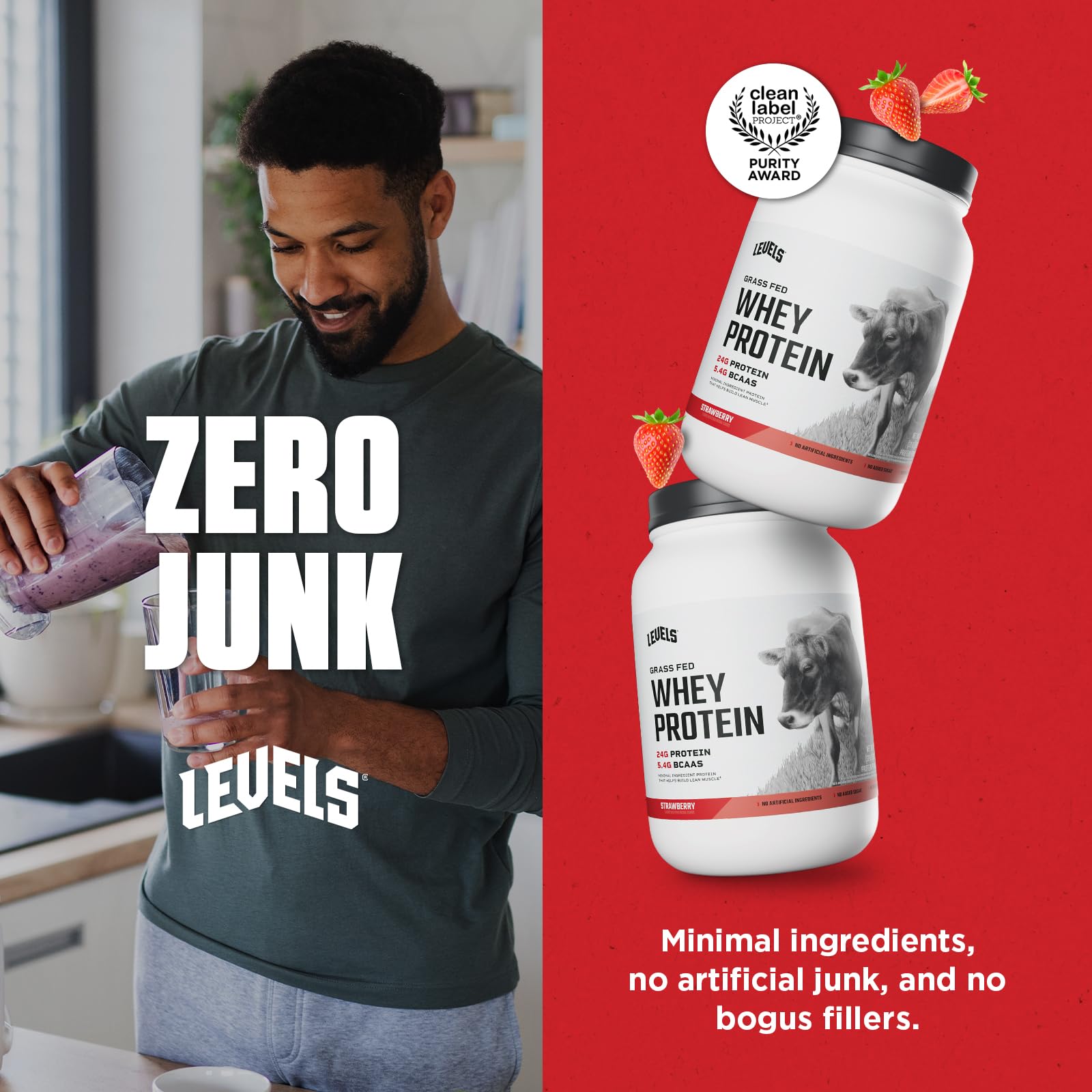 Levels Grass Fed Whey made in USA badge signaling quality production