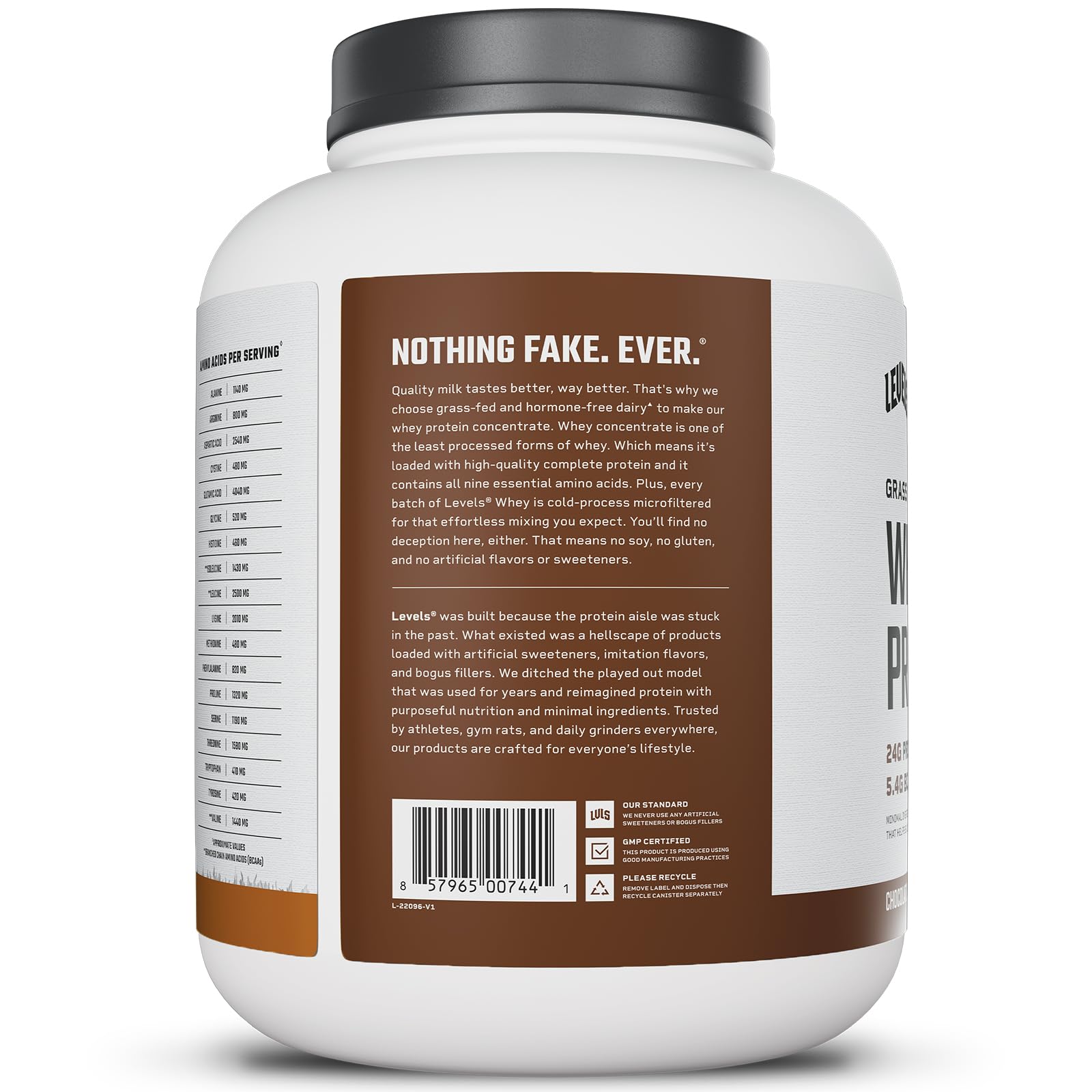 Levels Grass Fed Whey label shows no artificial flavors
