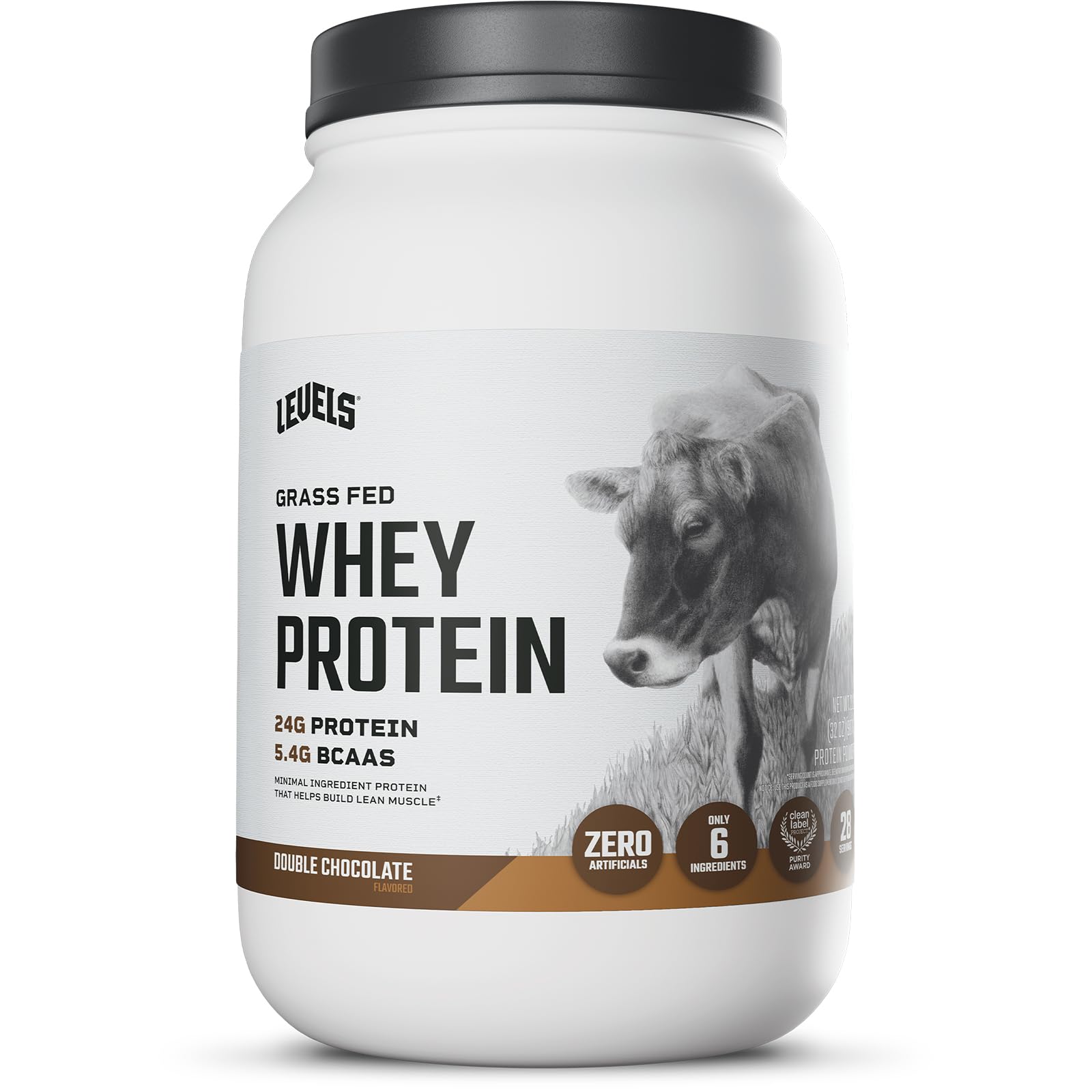 Levels Grass Fed Whey Powder bag front view supports daily protein goals.