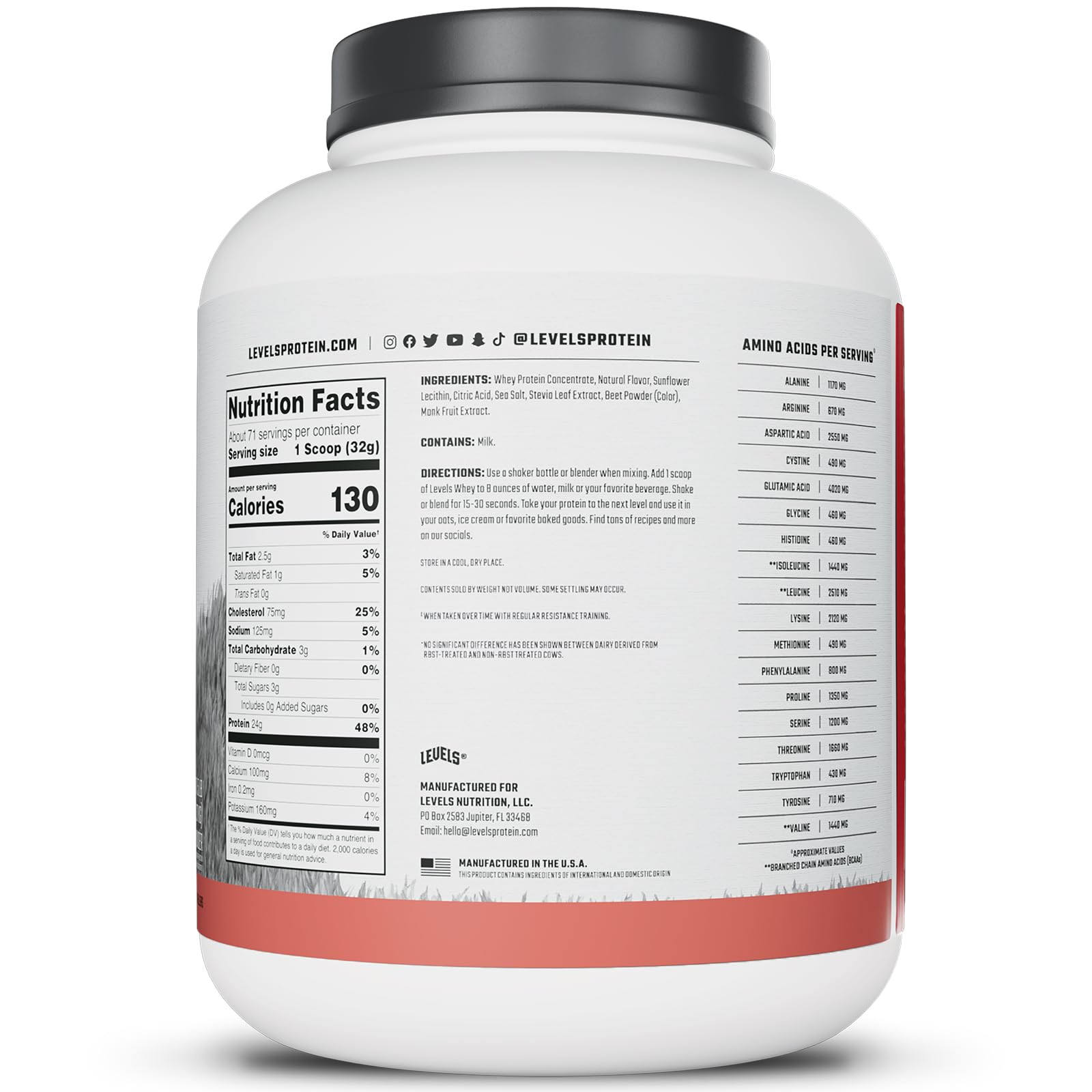 Shaker with Levels Grass Fed Whey Powder mixed for a quick, smooth shake.
