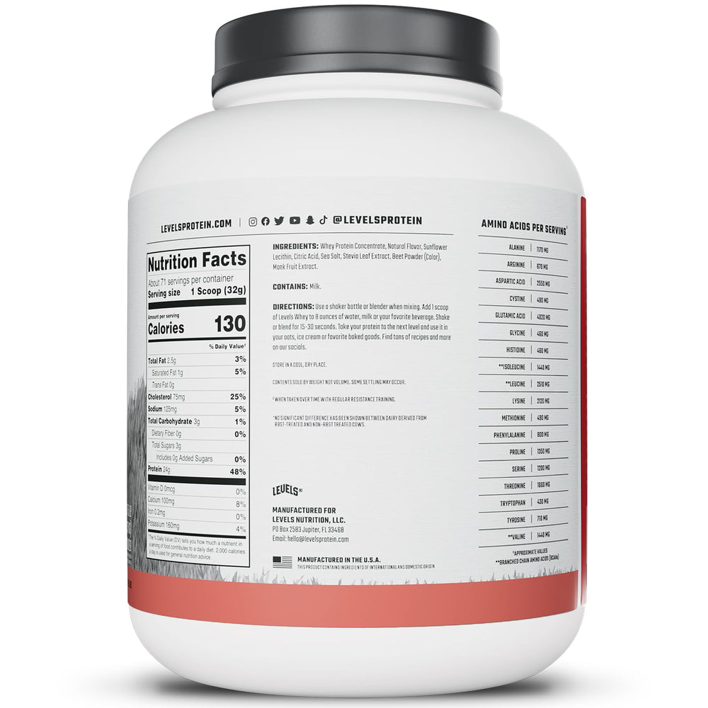 Shaker with Levels Grass Fed Whey Powder mixed for a quick, smooth shake.