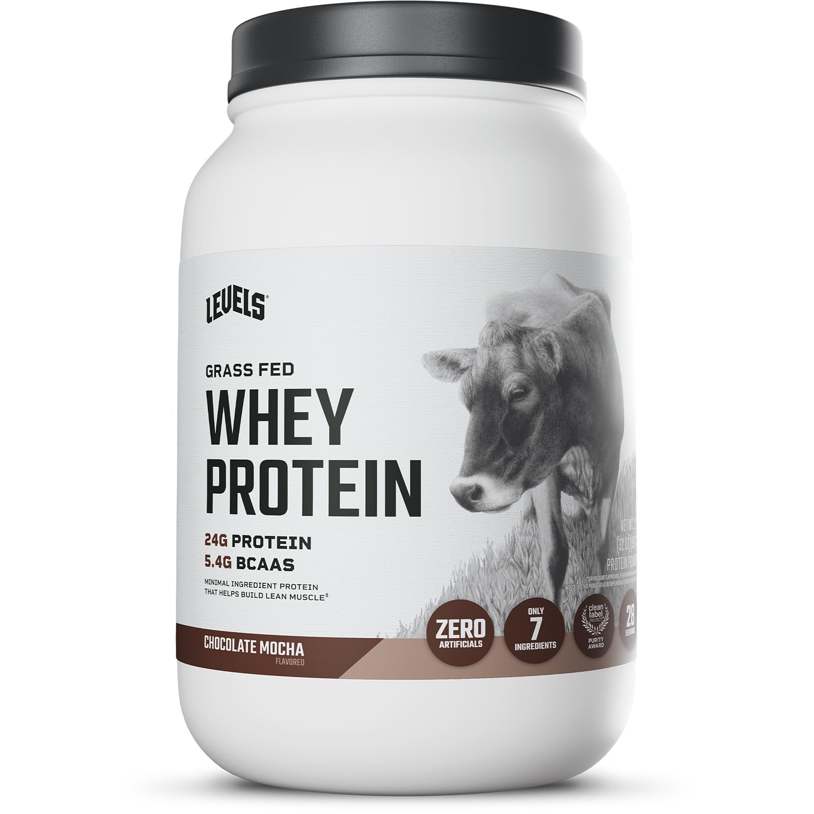 Levels grass-fed whey protein jar with chocolate mocha flavor for post-workout shakes