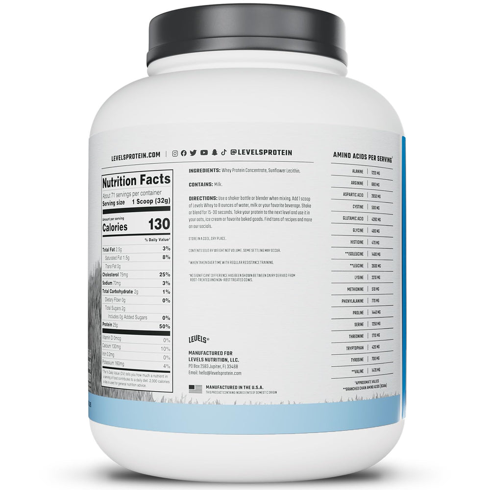 Levels Whey powder dissolves easily in smoothies, boosting protein without altering taste.