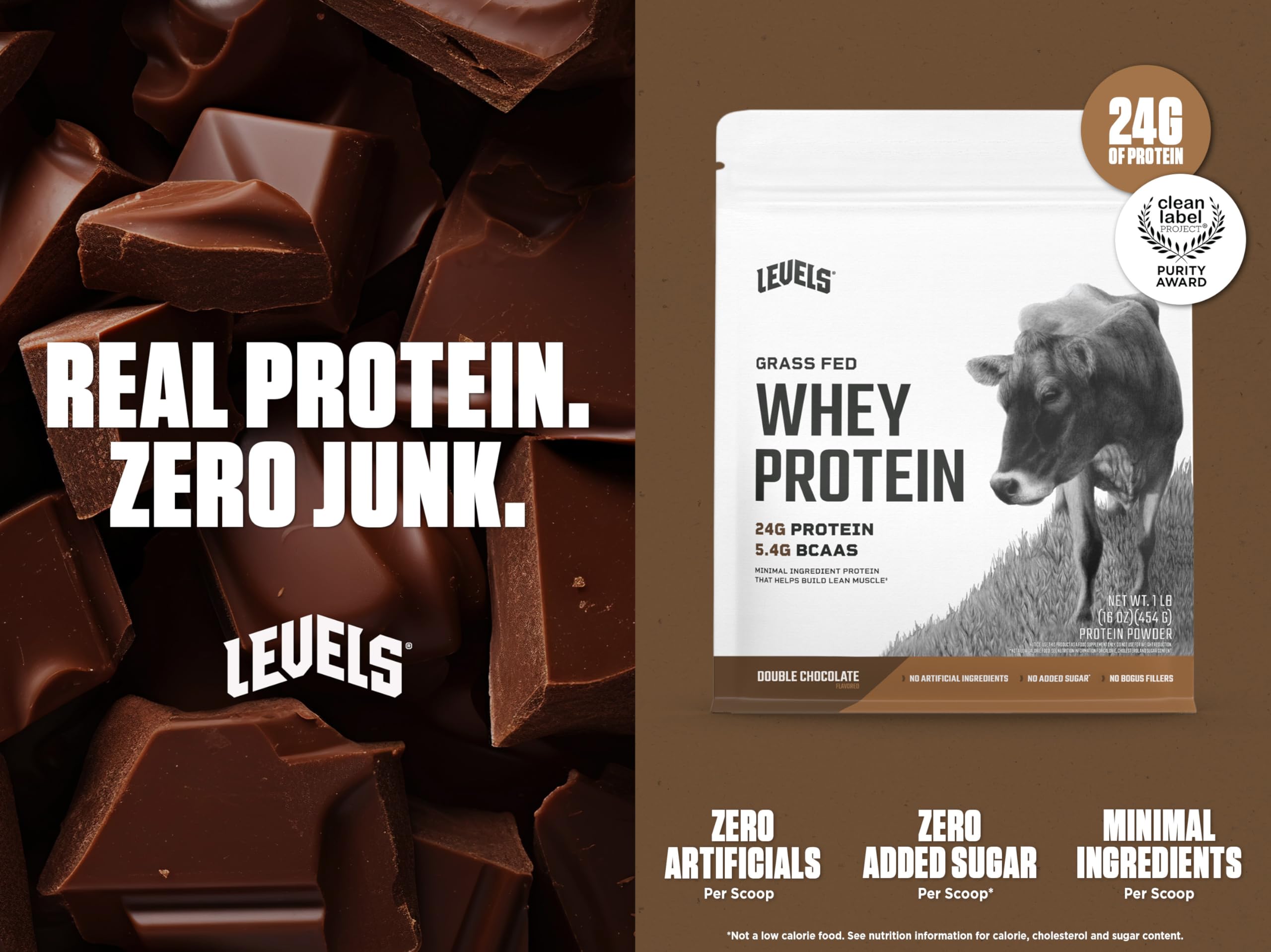 Levels Grass-Fed Whey scoop beside tub for precise post-workout dosing.
