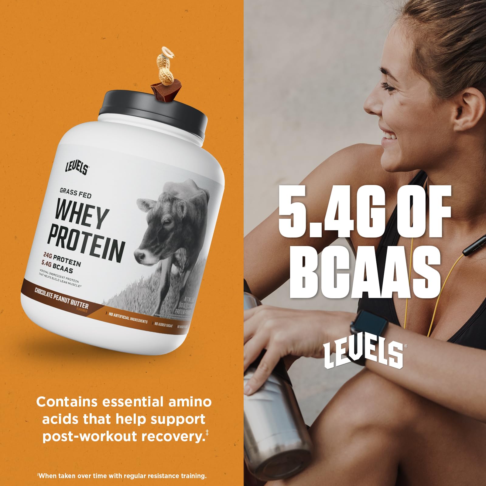 Levels Grass Fed Whey shake in glass highlighting smooth texture and flavor