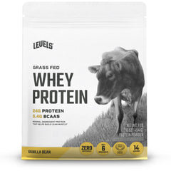 Levels Grass Fed Whey Vanilla Bean bottle showcases clean protein for daily fueling.