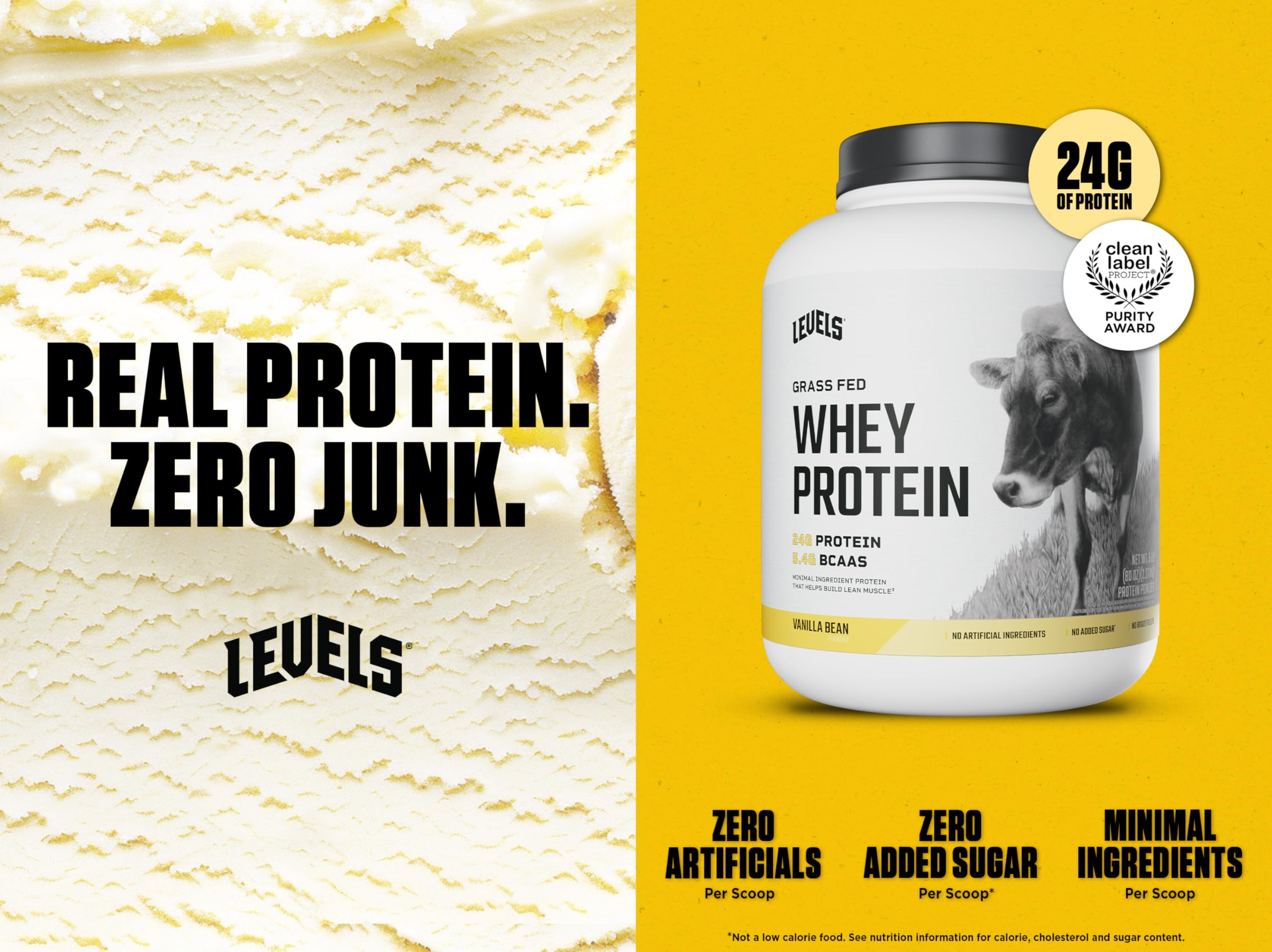 Scoop of Levels Grass Fed Whey Vanilla Bean for quick protein.