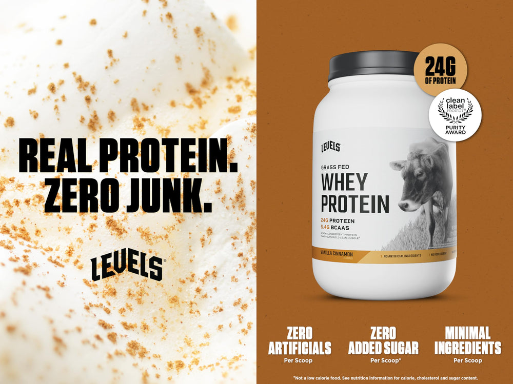 Levels Grass-Fed Whey Vanilla Cinnamon bottle front for daily protein support