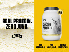 Levels Vanilla Bean Casein scoop close-up for accurate servings.