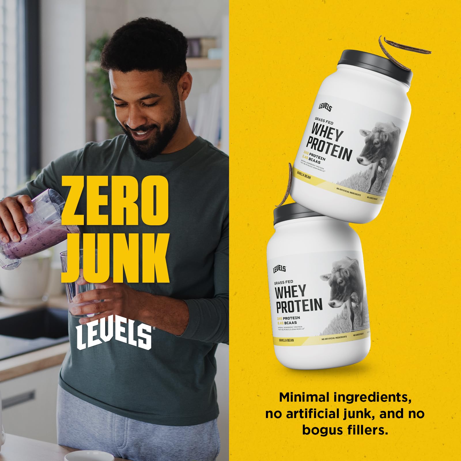 Levels Vanilla Bean flavor close-up suggests natural vanilla taste.