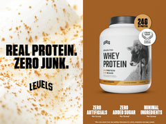 Levels Vanilla Cinnamon flavor scoop highlighting 24g protein per serving