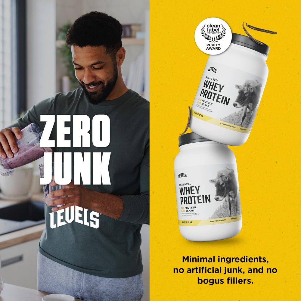 Levels Whey bottle on counter ready for a shake