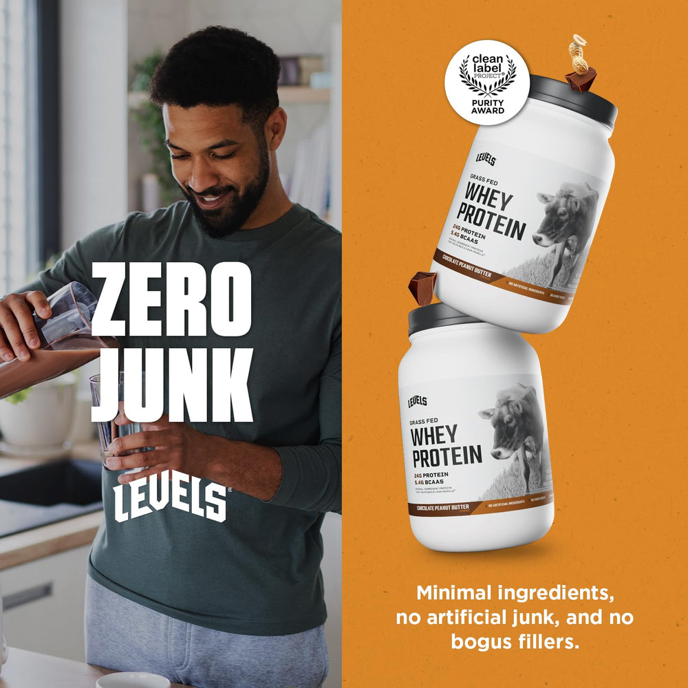 Creamy Levels whey shake with chocolate peanut butter flavor, ready to sip