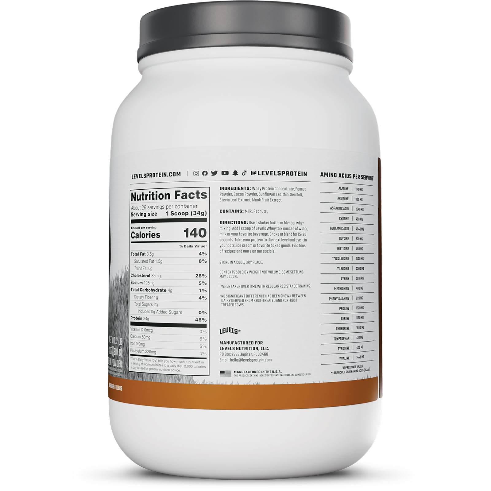 Non-GMO sunflower lecithin note on Levels whey package for quick blending