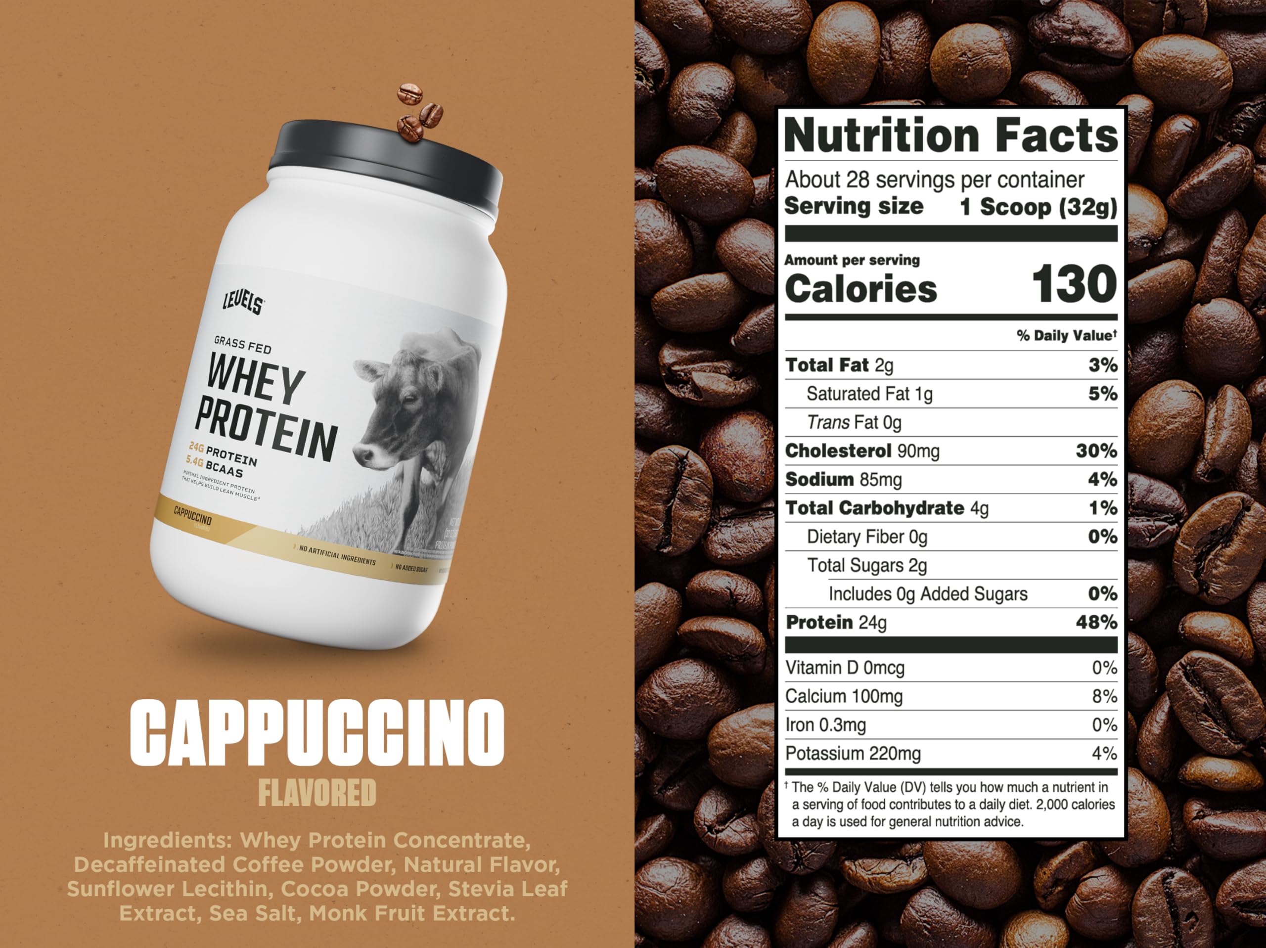 Levels Cappuccino powder for a flavorful lean protein option.