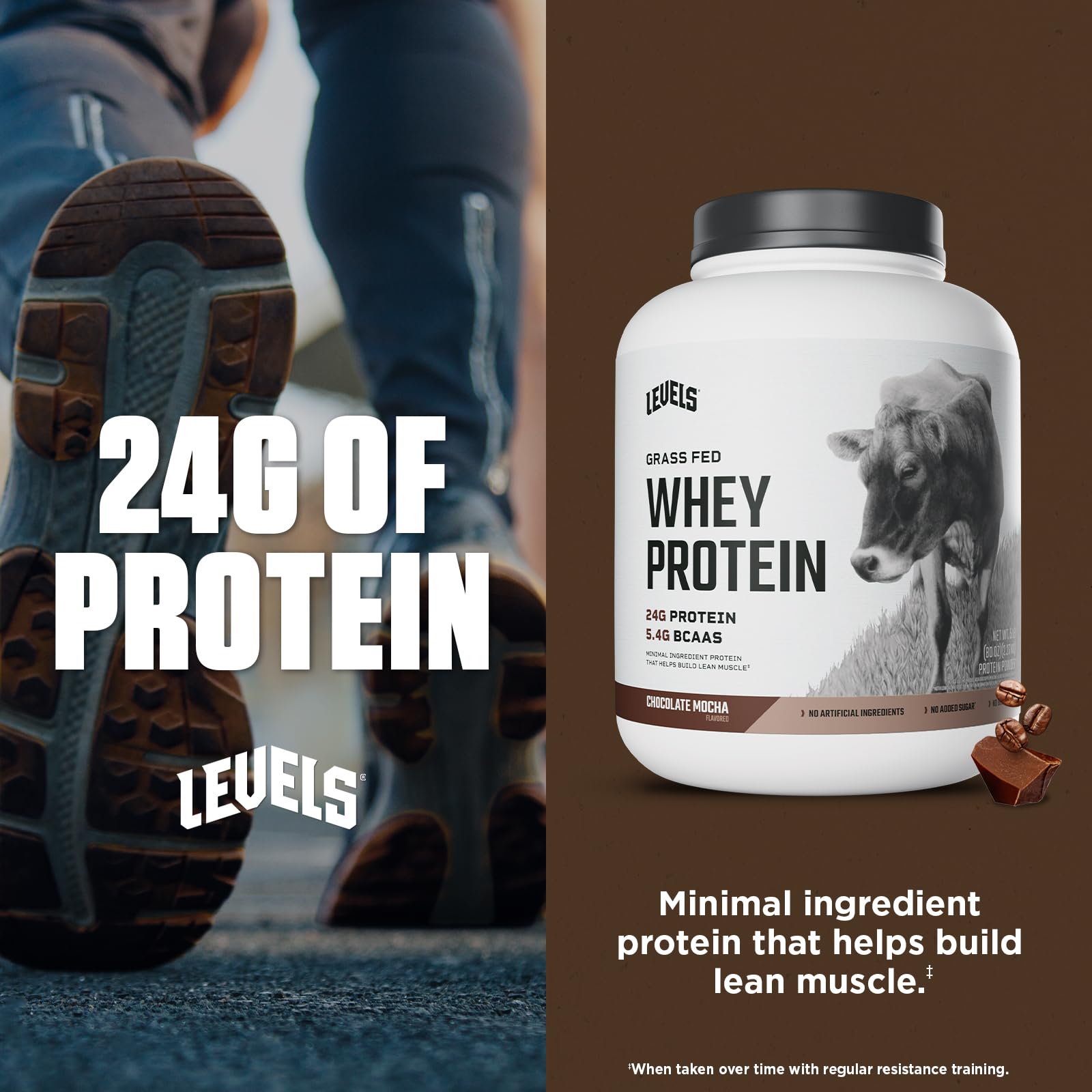 Levels Whey protein chocolate mocha shaker in use for blending