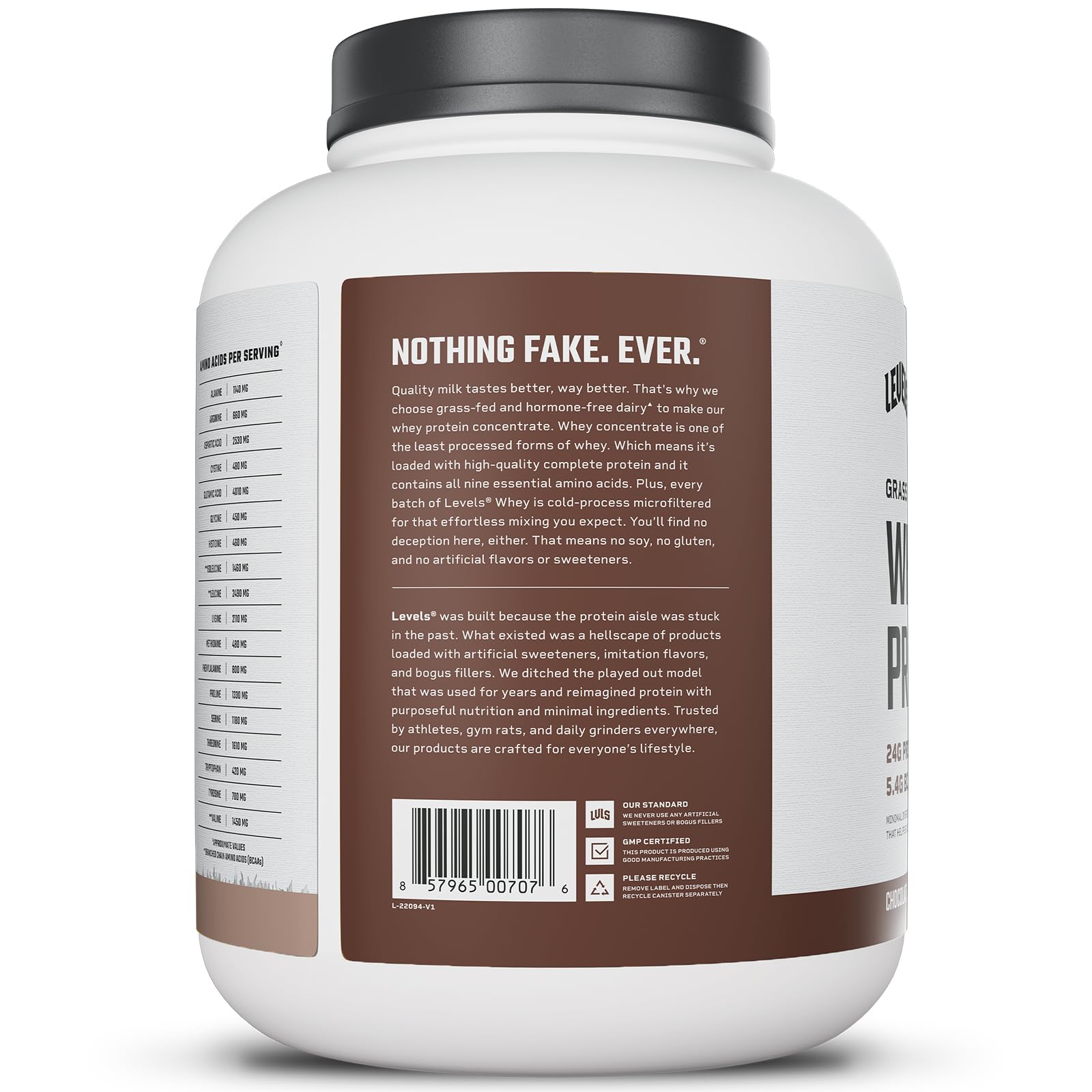 Levels Whey protein for daily use pre- or post-workout with mocha flavor