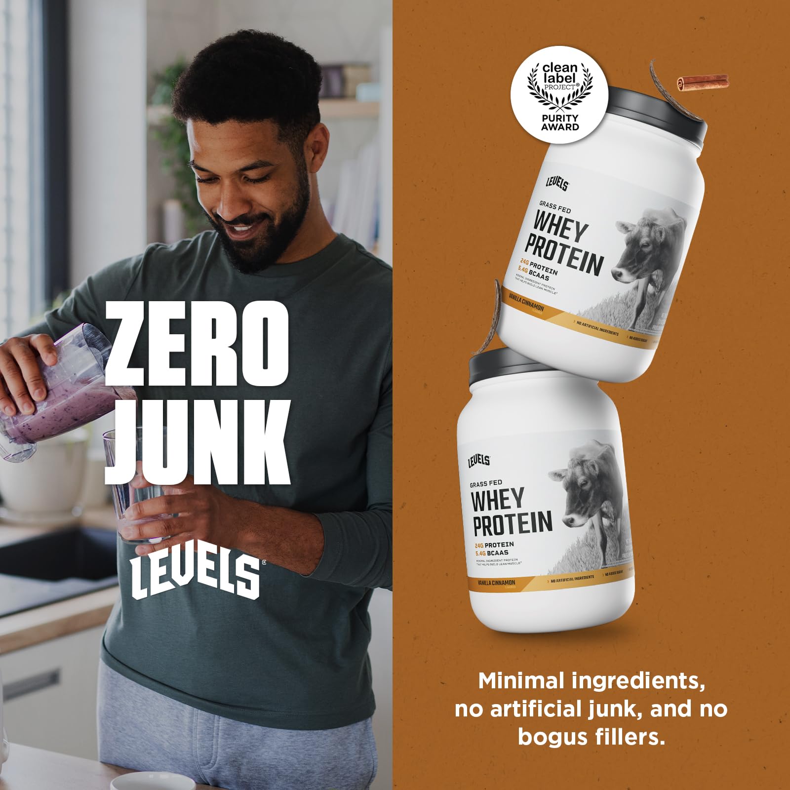Levels Whey protein label nutrition panel highlights clean ingredients