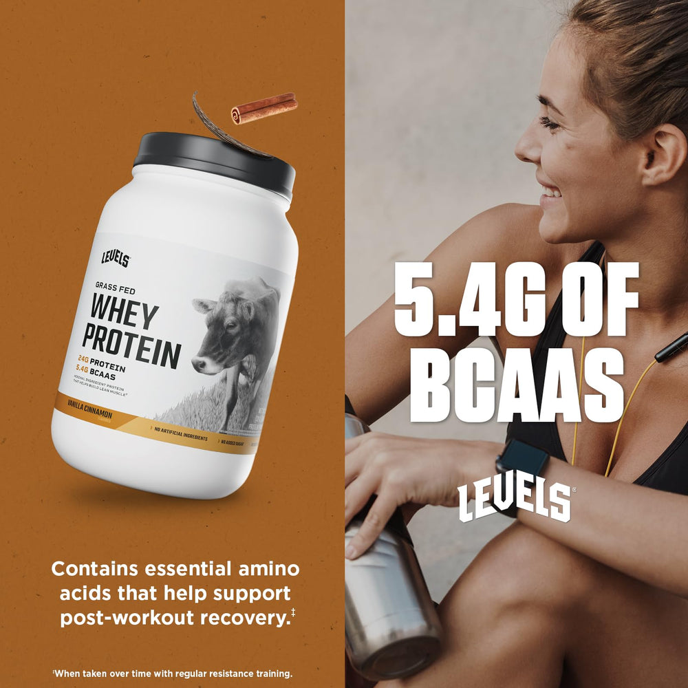 Levels Whey protein pour into glass showing creamy texture