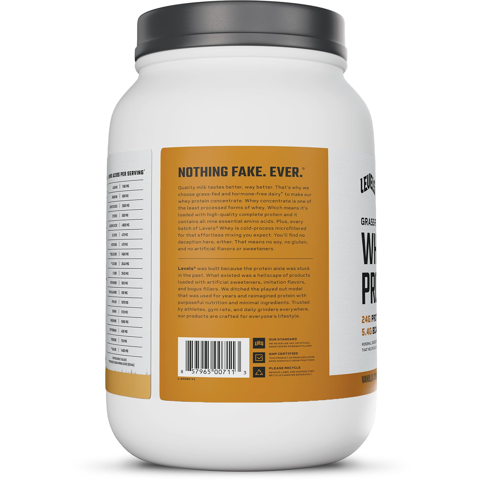 Levels Whey protein vanilla cinnamon ingredients list highlights clean formula