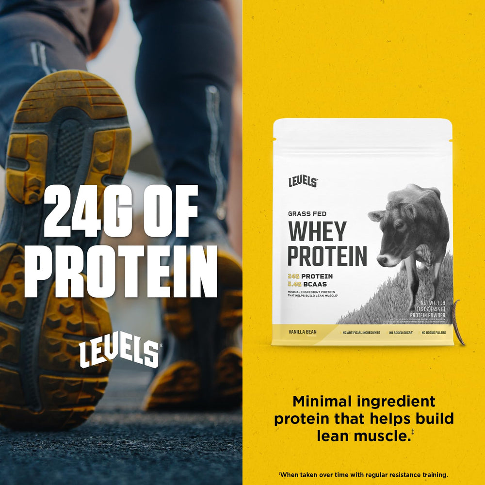 Levels whey protein vanilla mix in glass demonstrates easy mixing.