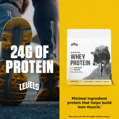 Levels whey protein vanilla mix in glass demonstrates easy mixing.