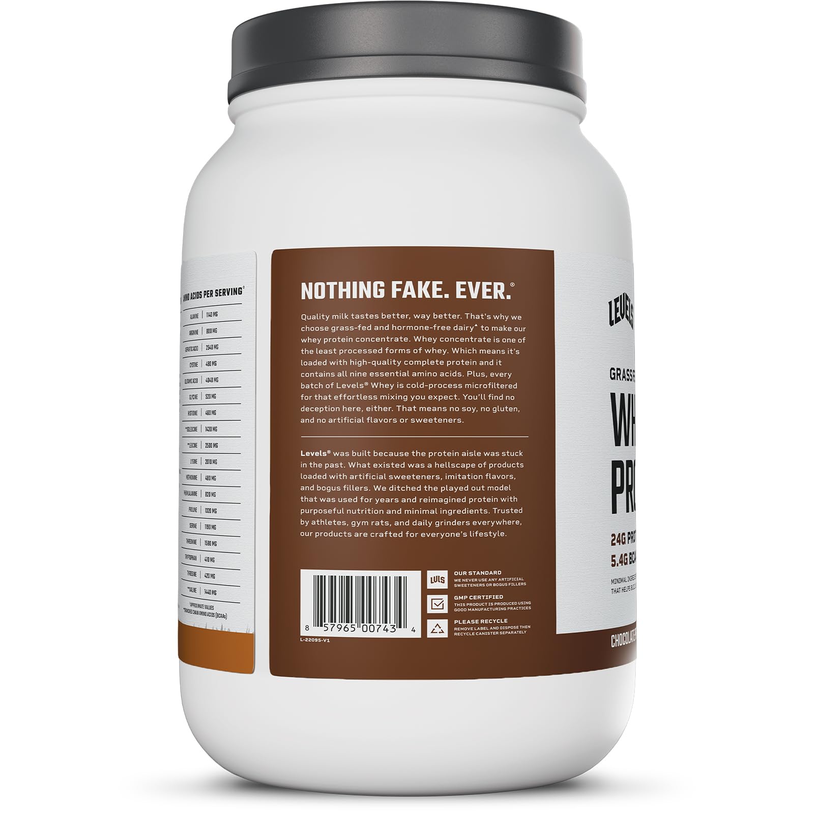 Shake in a blender with Levels whey, suggesting a convenient morning protein boost