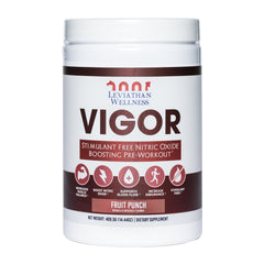Leviathan Wellness Vigor front label showing stimulant-free nitric oxide support for workouts