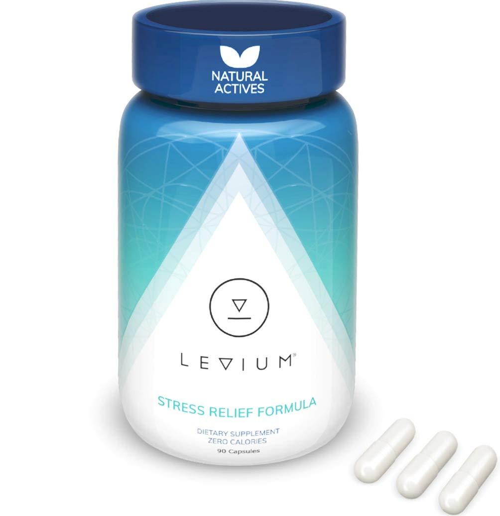 Levium bottle front view suggests a convenient daily stress relief option.
