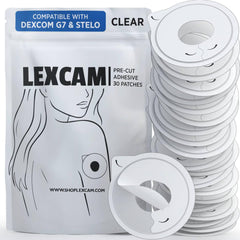Lexcam adhesive patch for Dexcom G7 and Stelo, application view, designed for discreet monitoring.