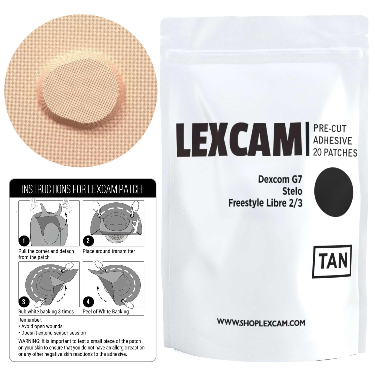 Lexcam Dexcom Stelo hypoallergenic patch suitable for sensitive skin