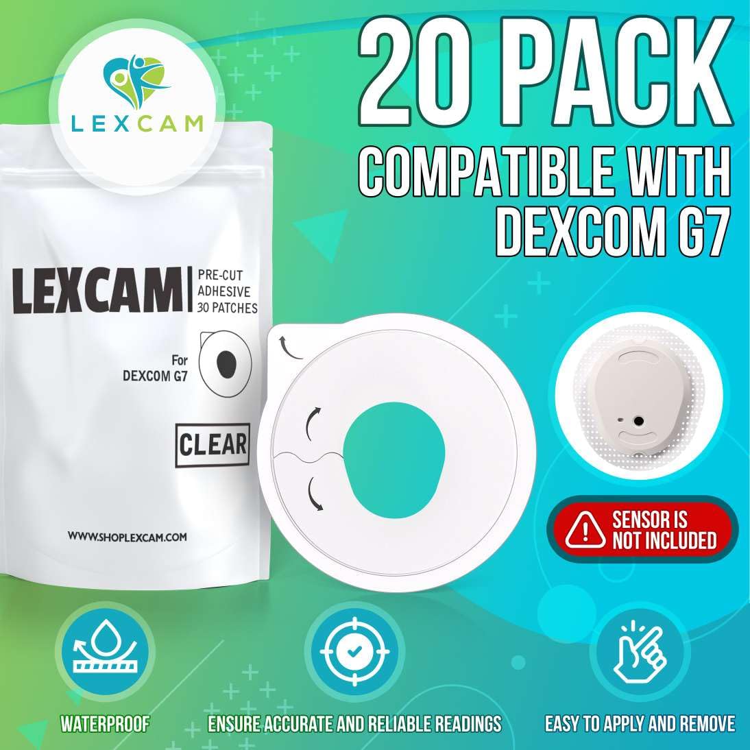 Lexcam patch keeps Dexcom G7 and Stelo sensors secure during activity and movement.