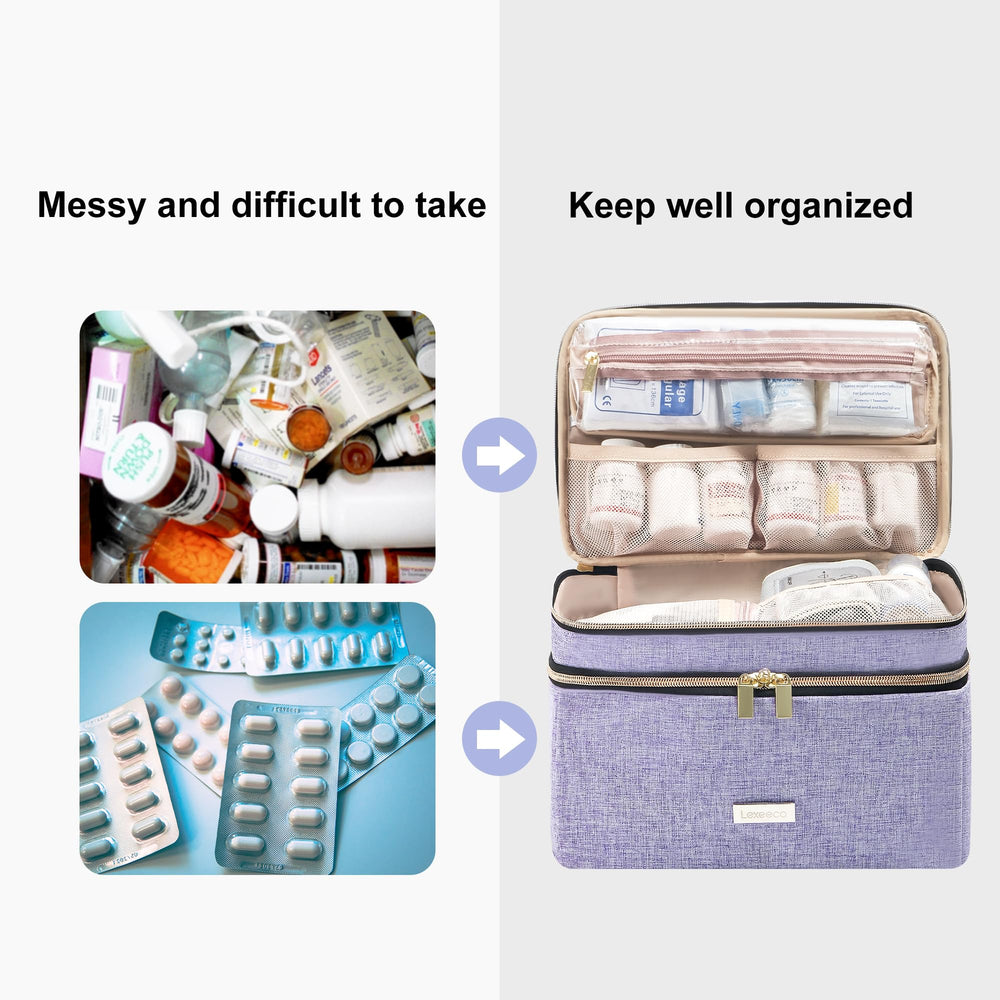 Lexeeco medicine storage bag removable clear pouch protects small essentials.